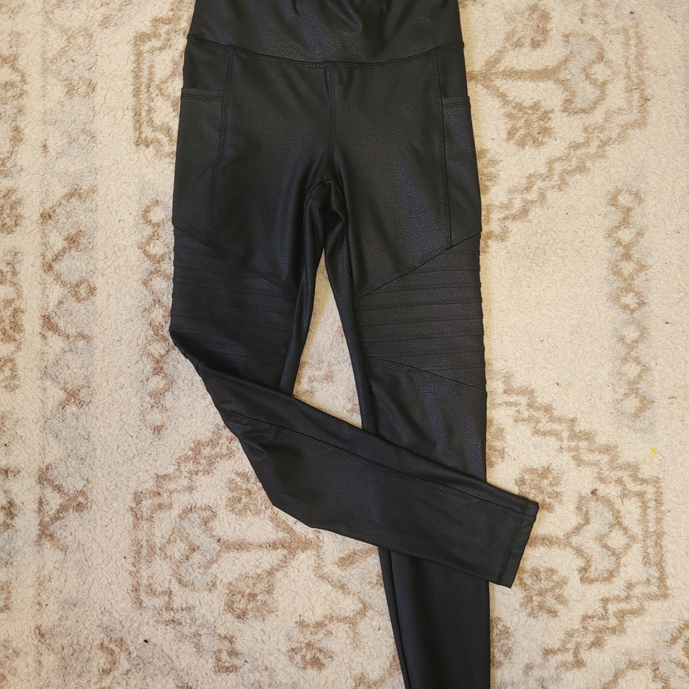 Faux Leather Moto Running Leggings